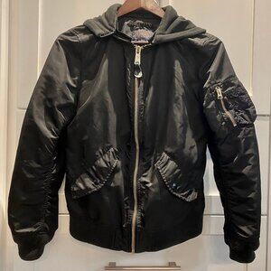 Alpha Industries 😍 Black Bomber Jacket With Hood Size S